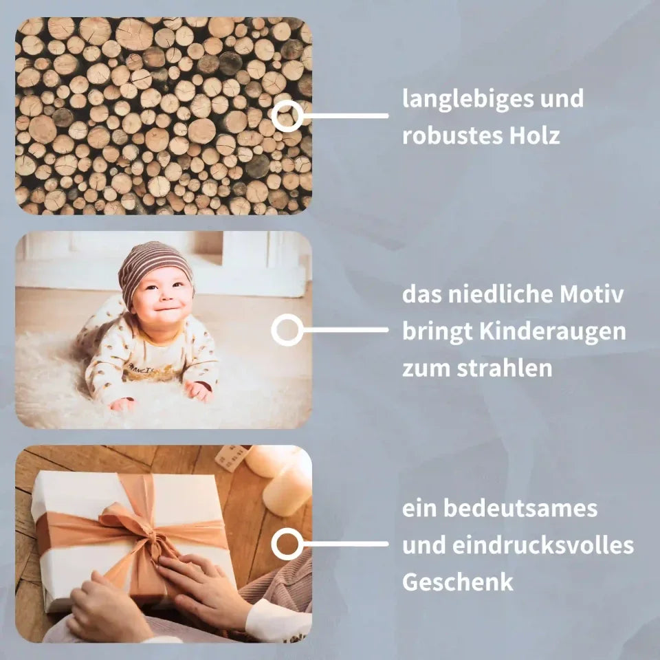 personalisierte Geburtstafel Holz Infografik