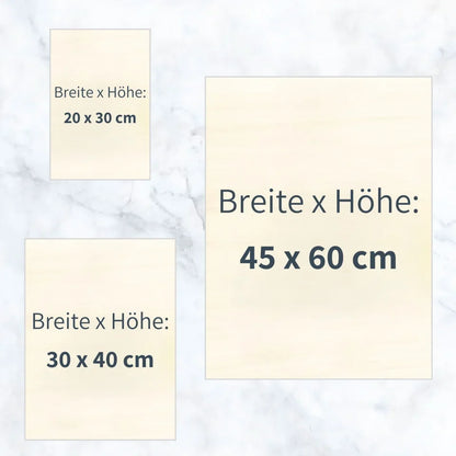 personalisierte Geburtstafel Holz Infografik verfügbare Größen