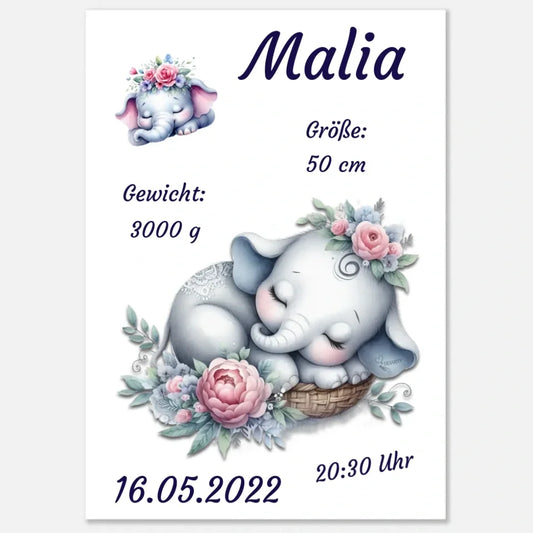 geburtstafel-premium-poster-elefant-baby-schläft