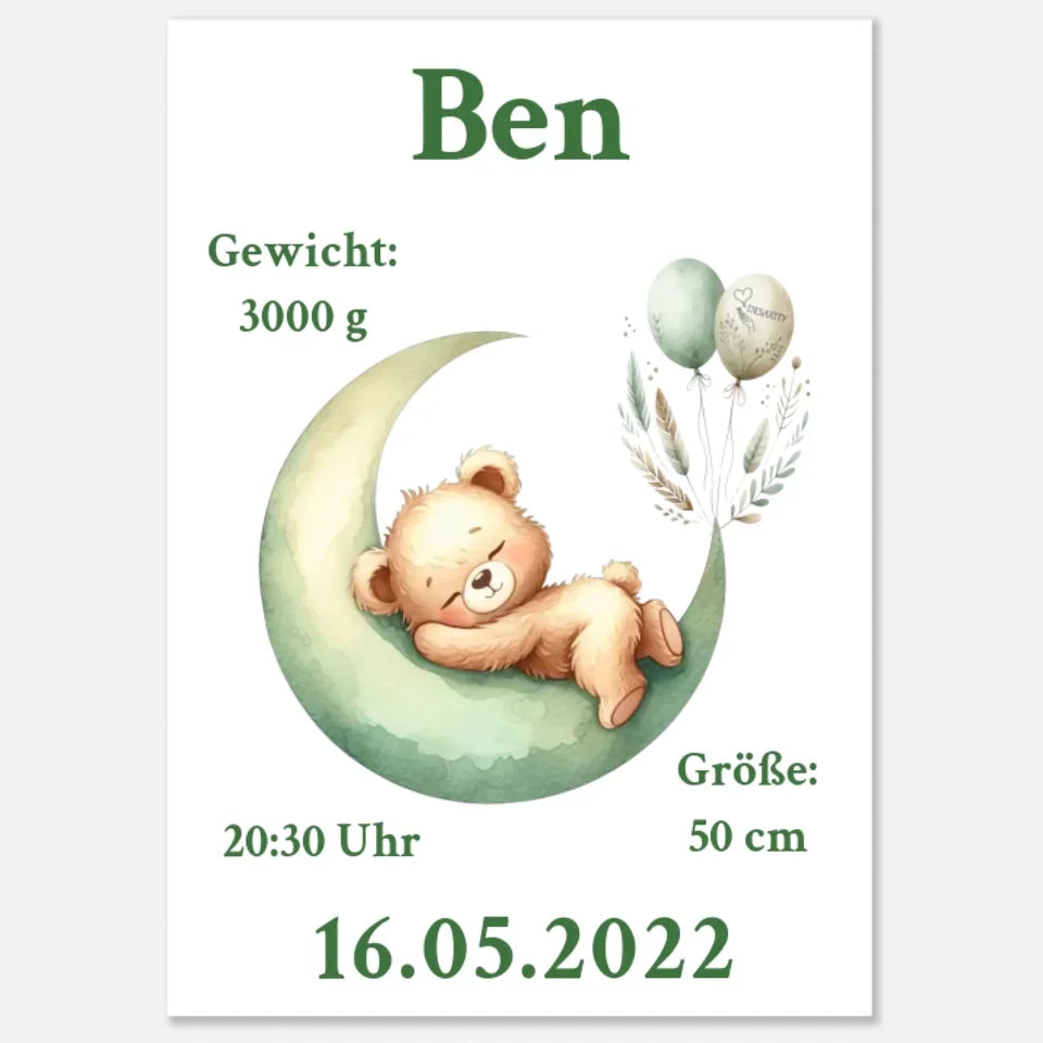 geburtstafel-premium-poster-teddybär-auf-mond