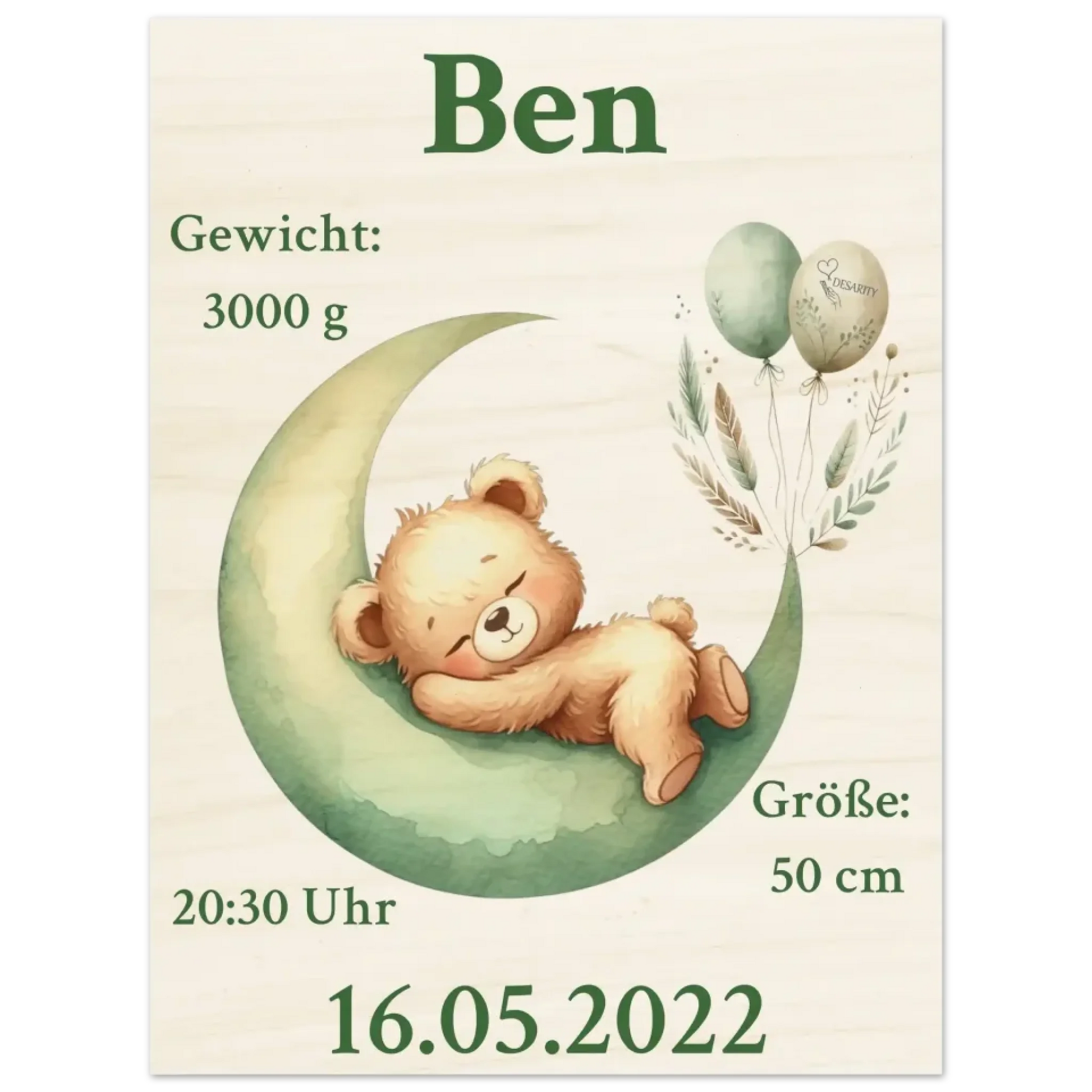 personalisierte Geburtstafel Holz