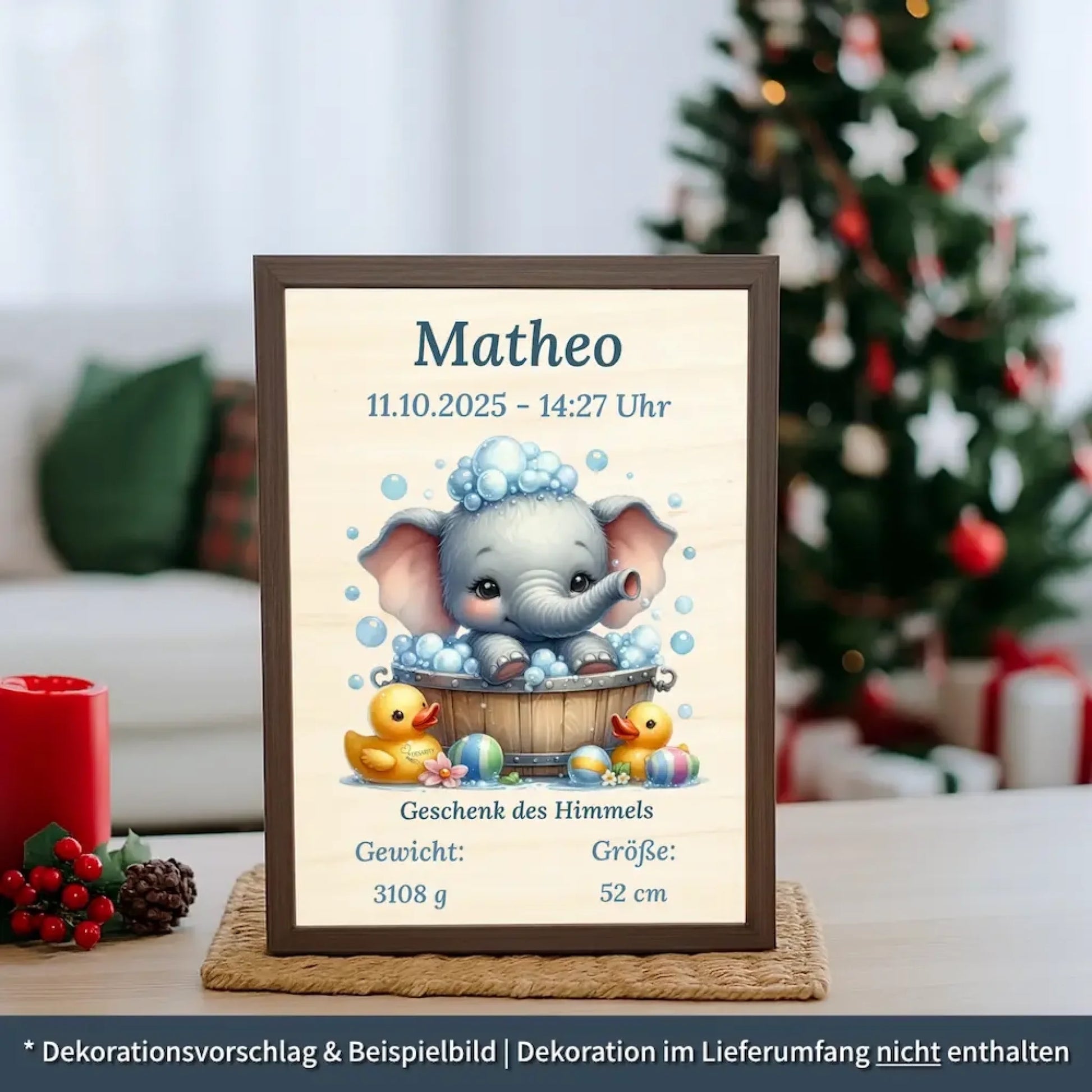 personalisierte Geburtstafel Holz - Weihnachtsgeschenk für Babys