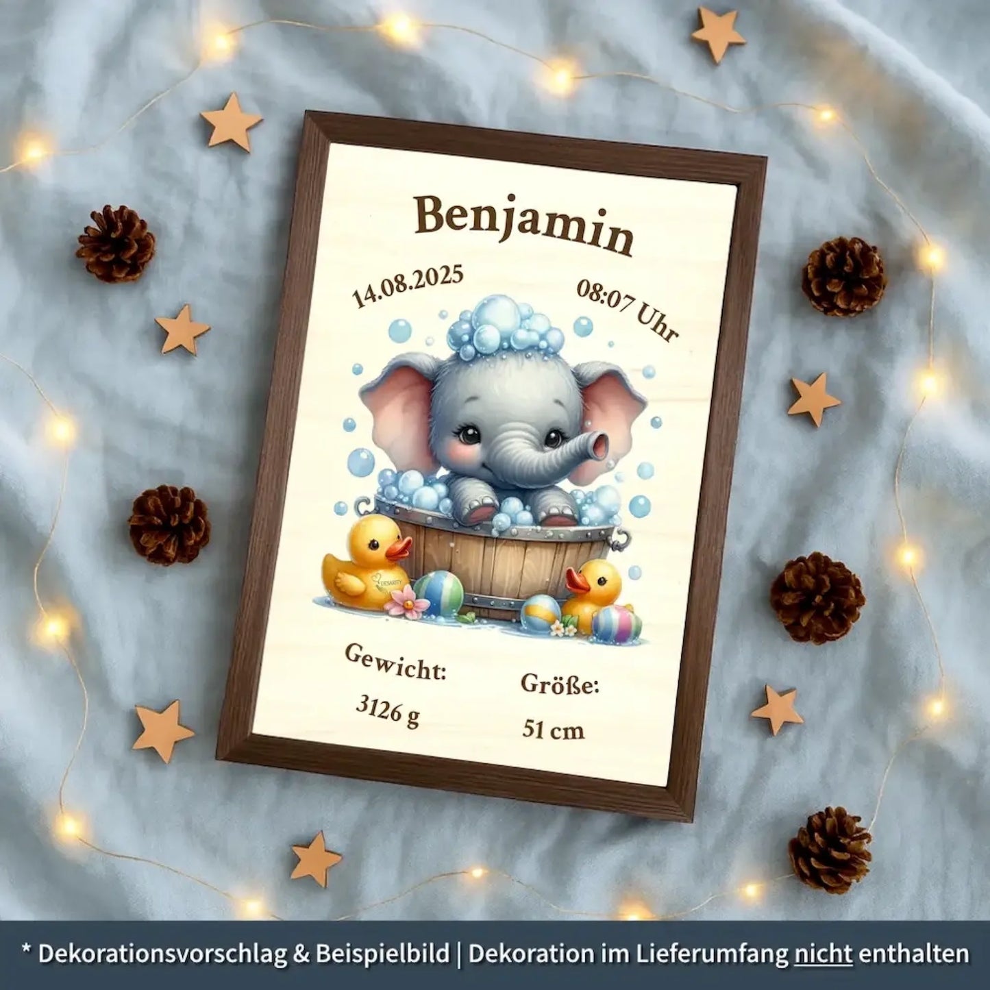 personalisierte Geburtstafel Holz - Weihnachtsgeschenk für Babys