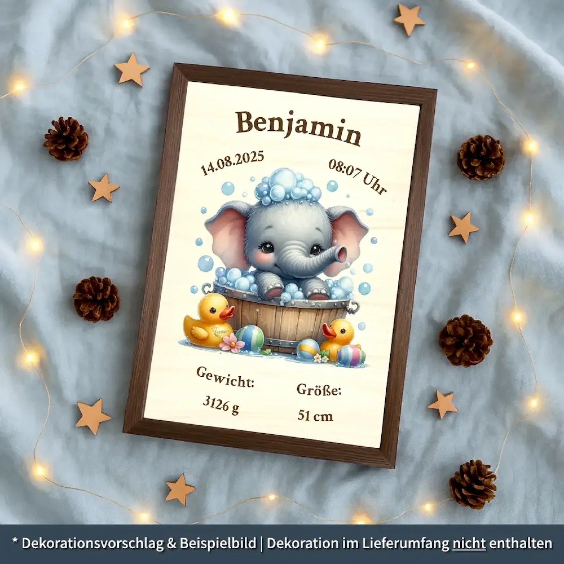 personalisierte Geburtstafel Holz - Weihnachtsgeschenk für Babys