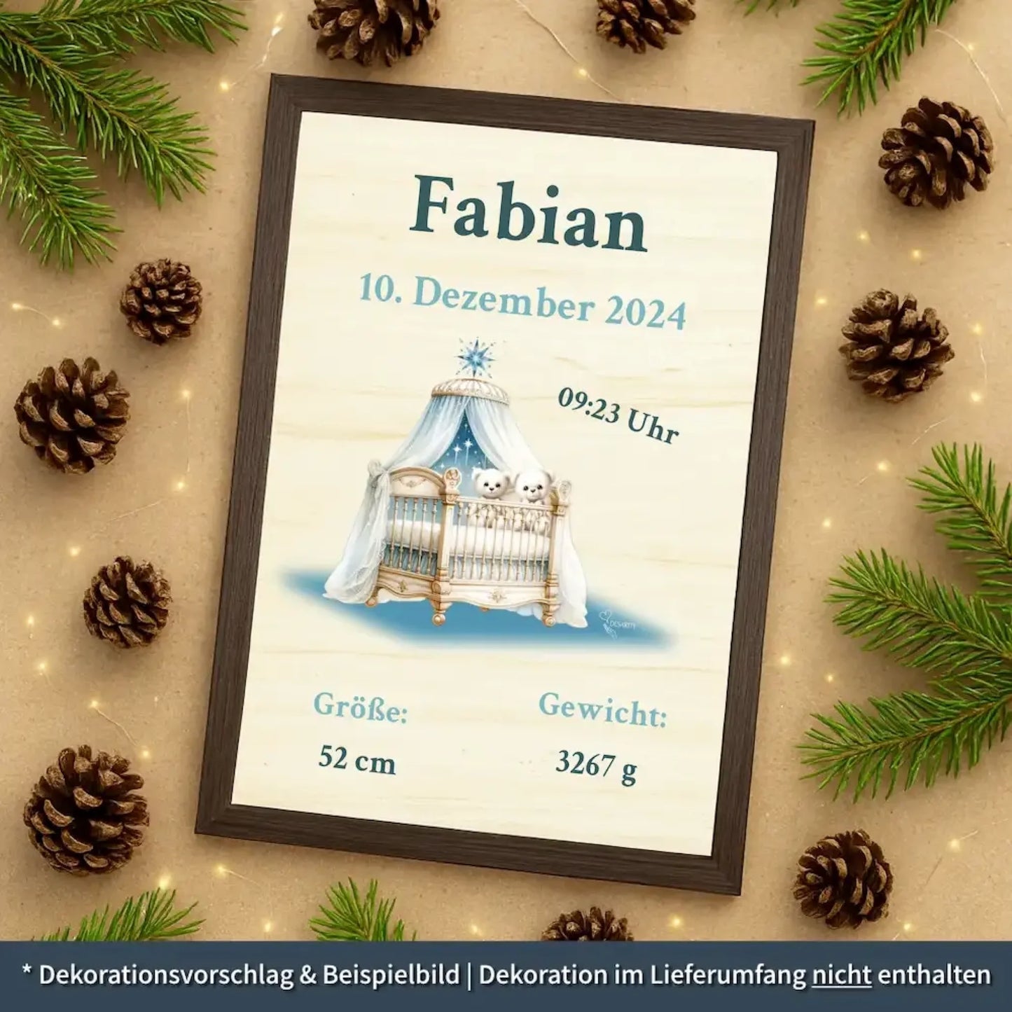 personalisierte Geburtstafel Holz - personalisiertes Weihnachtsgeschenk für Babys