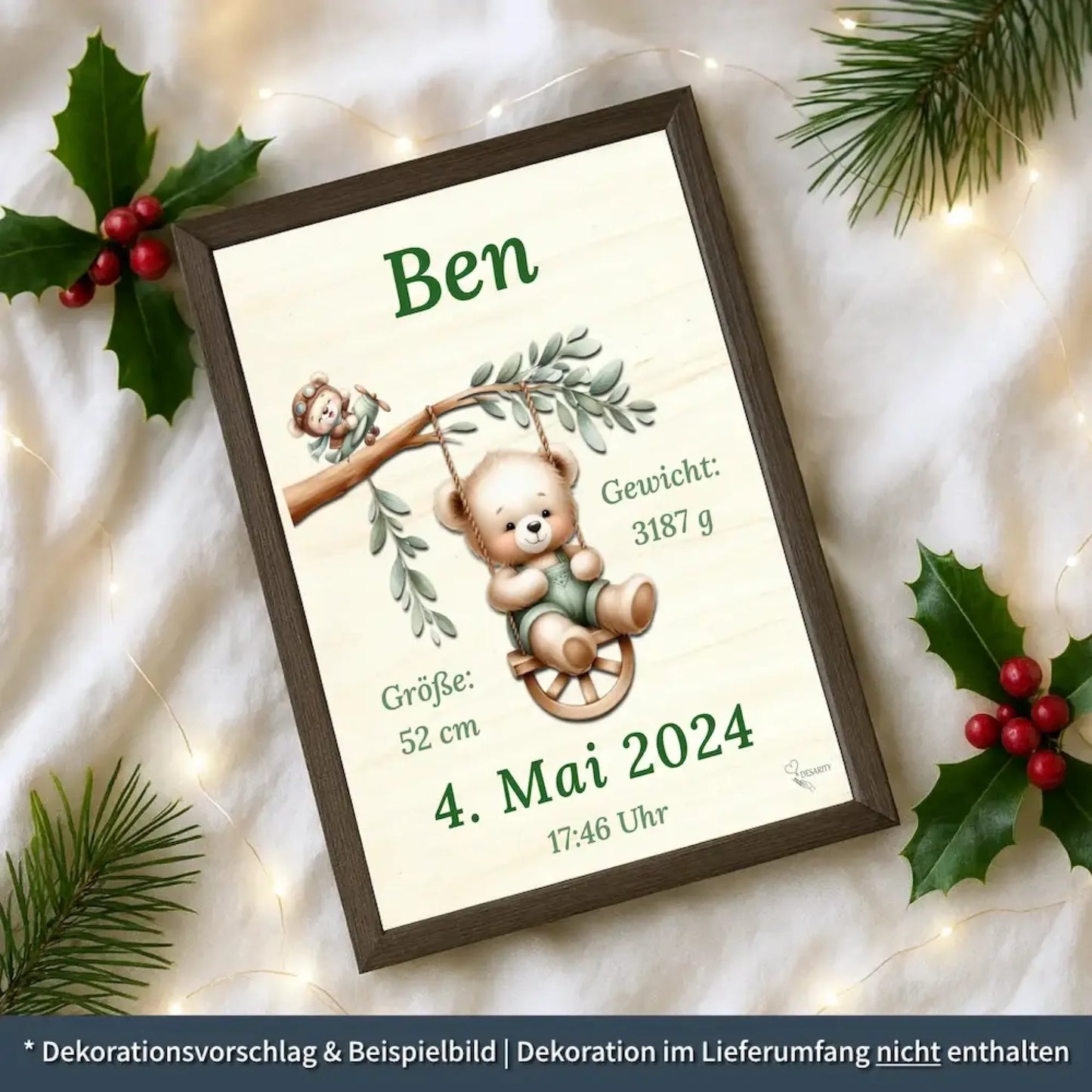 personalisierte Geburtstafel Holz - personalisiertes Weihnachtsgeschenk für Babys