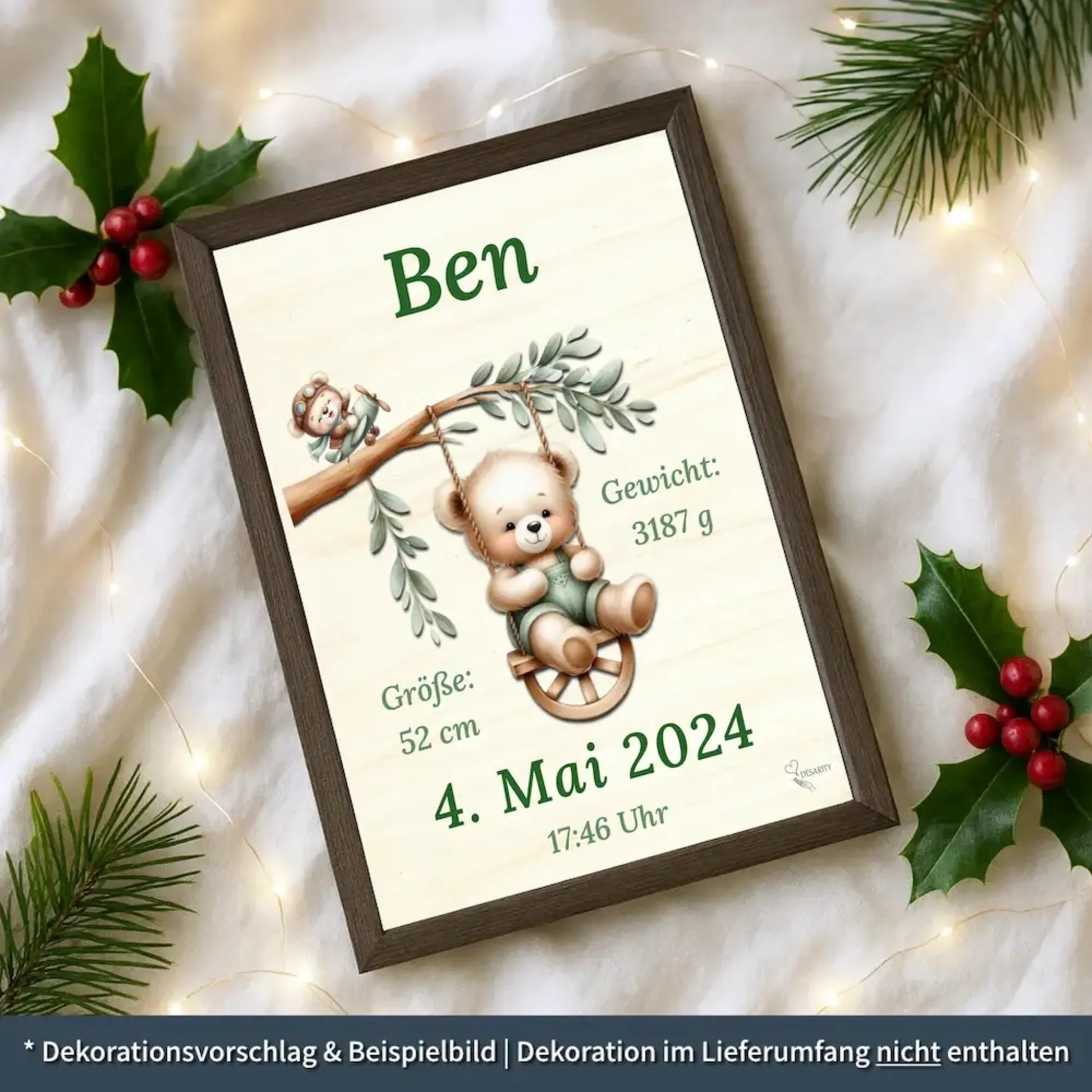 personalisierte Geburtstafel Holz - personalisiertes Weihnachtsgeschenk für Babys