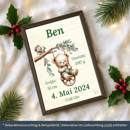 personalisierte Geburtstafel Holz - personalisiertes Weihnachtsgeschenk für Babys