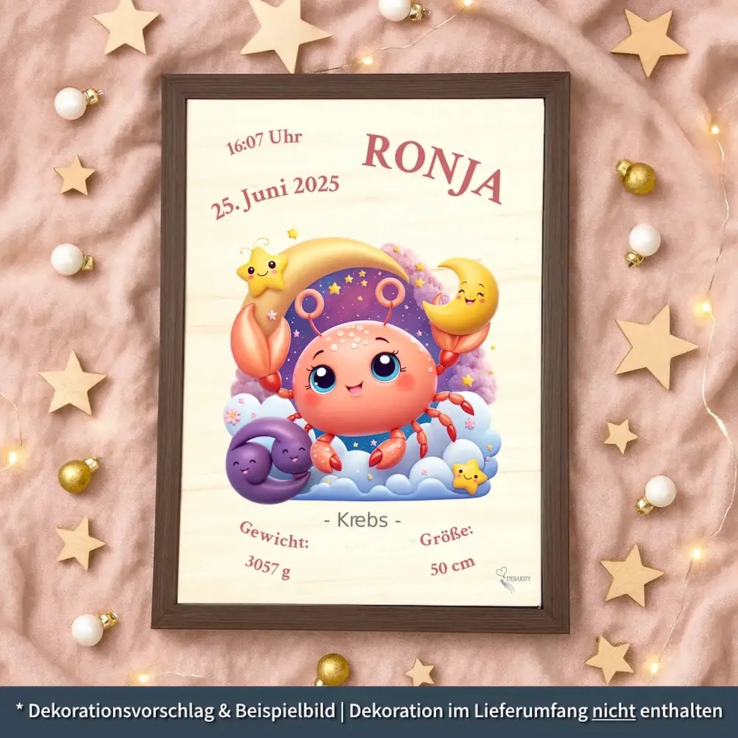 personalisierte Geburtstafel Holz - personalisiertes Weihnachtsgeschenk für Babys