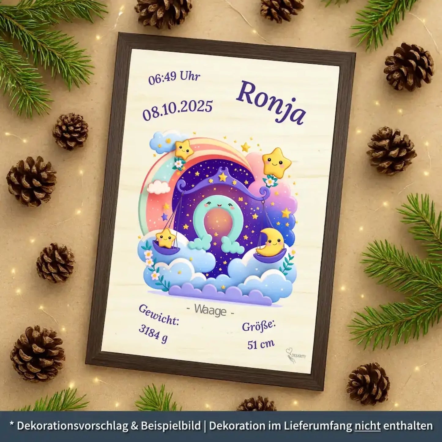 personalisierte Geburtstafel Holz - personalisiertes Weihnachtsgeschenk für Babys