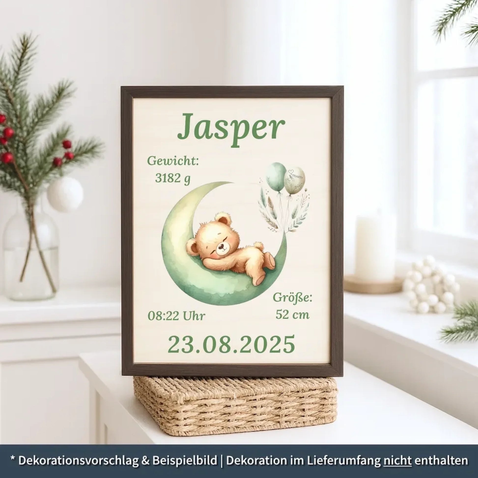 personalisierte Geburtstafel Holz - personalisiertes Weihnachtsgeschenk für Babys