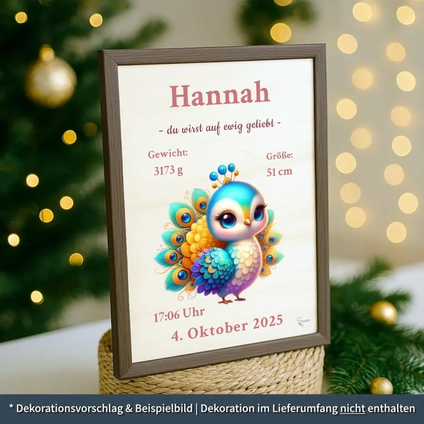 personalisierte Geburtstafel Holz - personalisiertes Weihnachtsgeschenk für Babys