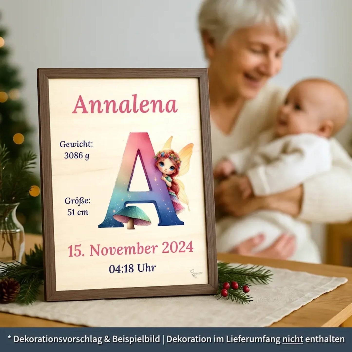 personalisierte Geburtstafel Holz - personalisiertes Weihnachtsgeschenk für Babys