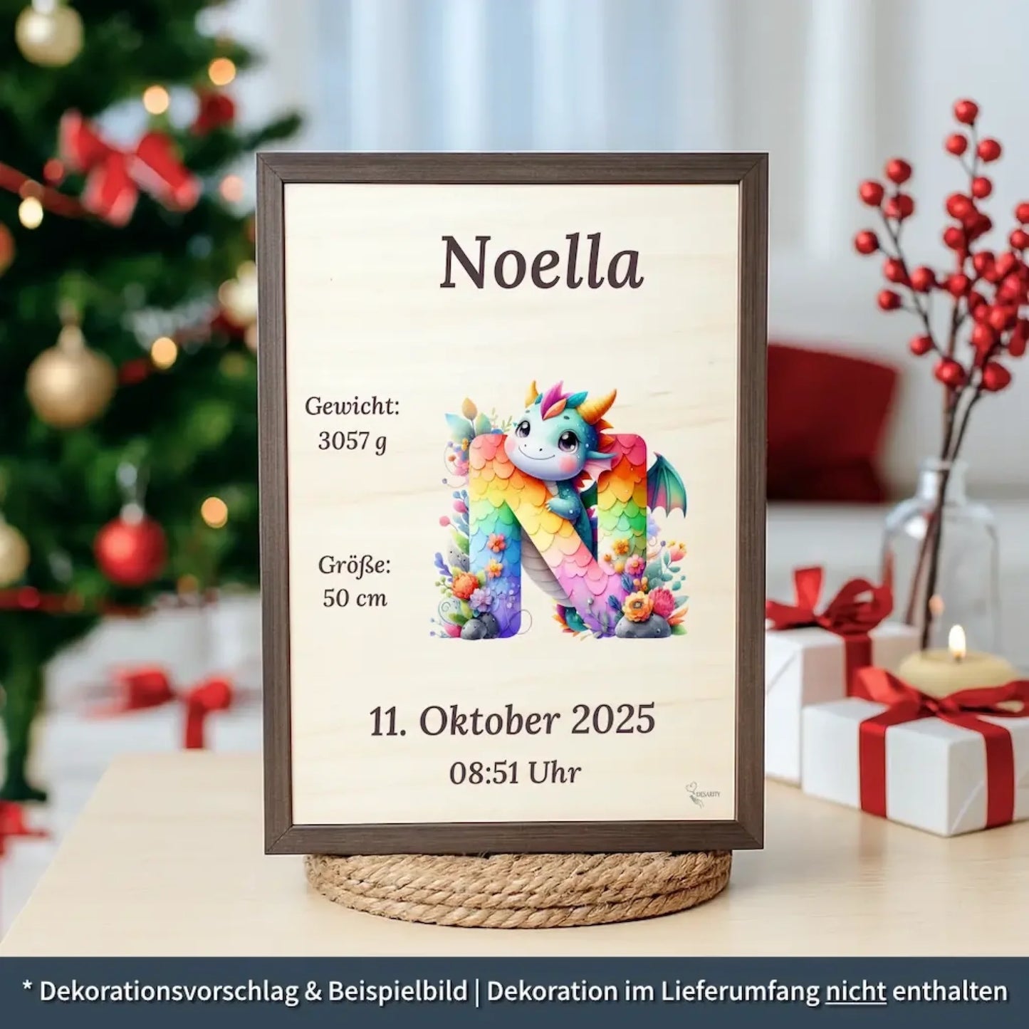 personalisierte Geburtstafel Holz - personalisiertes Weihnachtsgeschenk für Babys