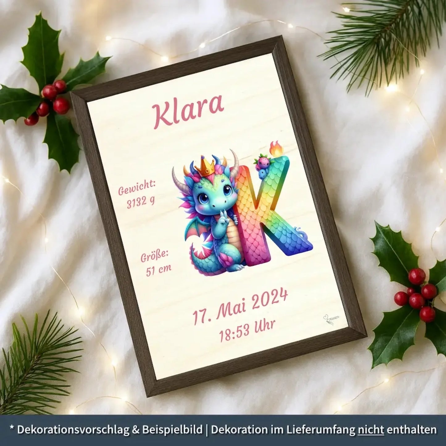 personalisierte Geburtstafel Holz - personalisiertes Weihnachtsgeschenk für Babys