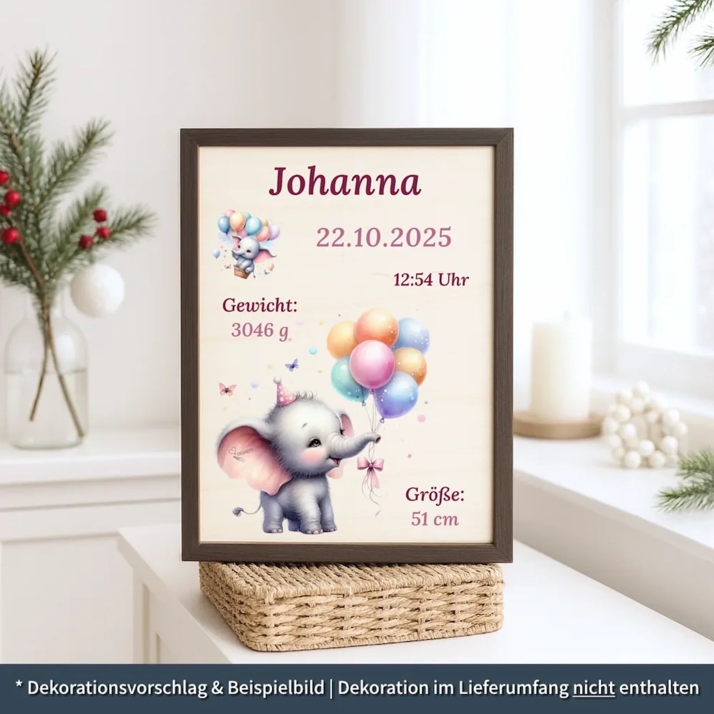personalisierte Geburtstafel Holz - personalisiertes Weihnachtsgeschenk für Babys