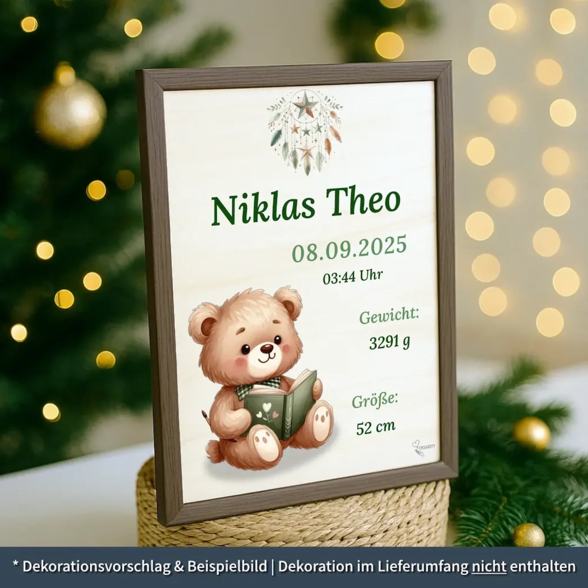personalisierte Geburtstafel Holz - personalisiertes Weihnachtsgeschenk für Babys