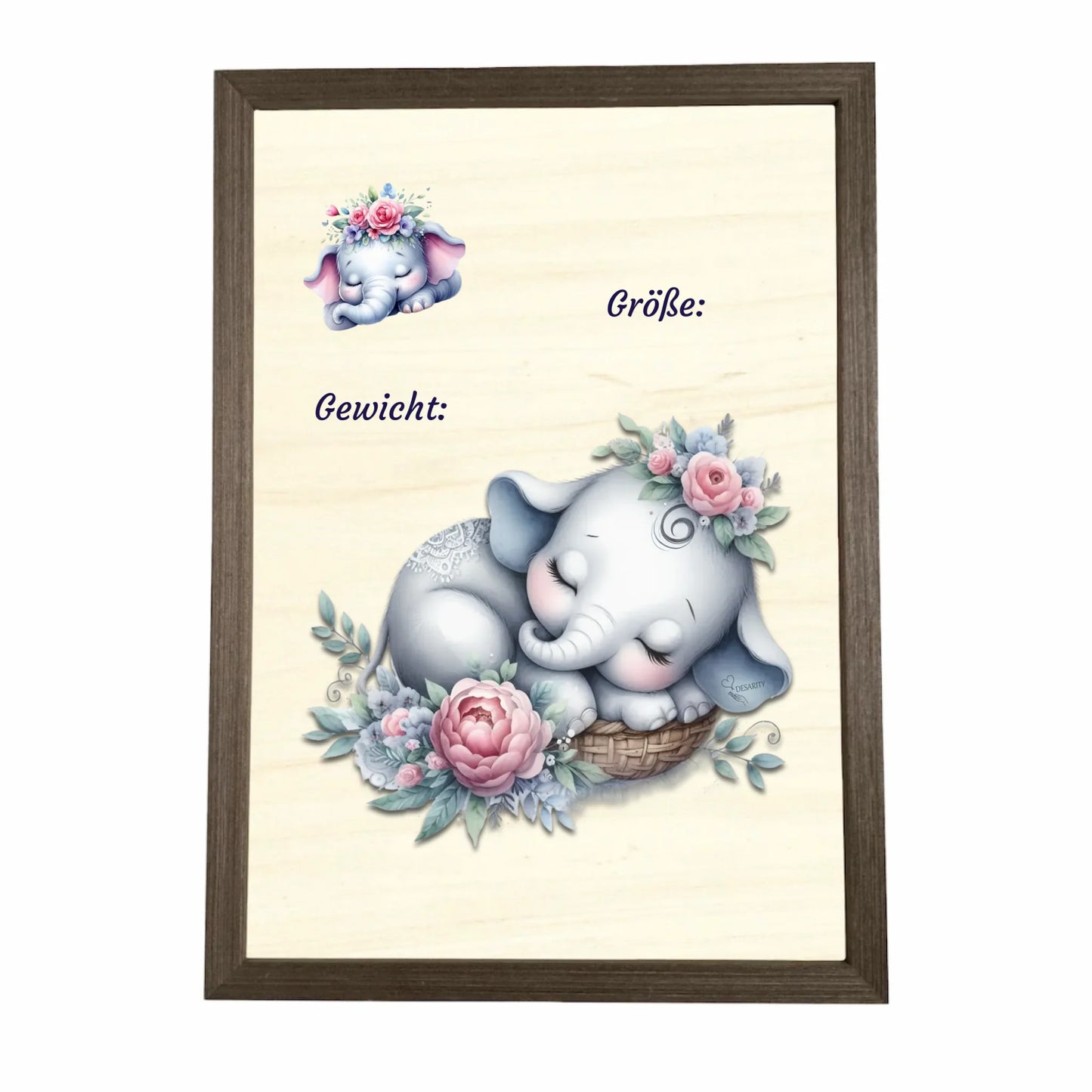 Geburtstafel aus Holz gerahmt