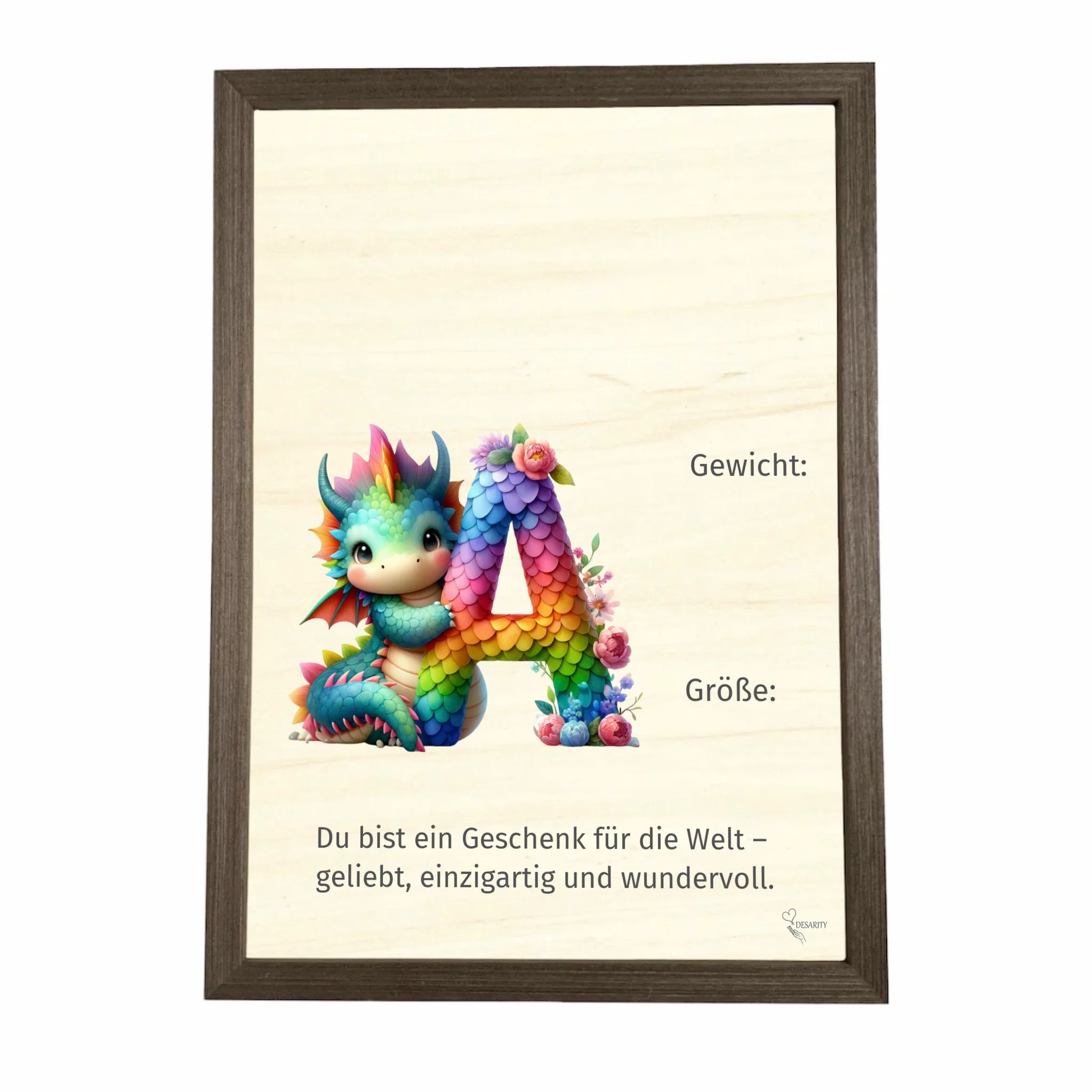 Geburtstafel aus Holz gerahmt