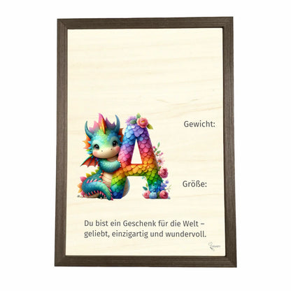 Geburtstafel aus Holz gerahmt