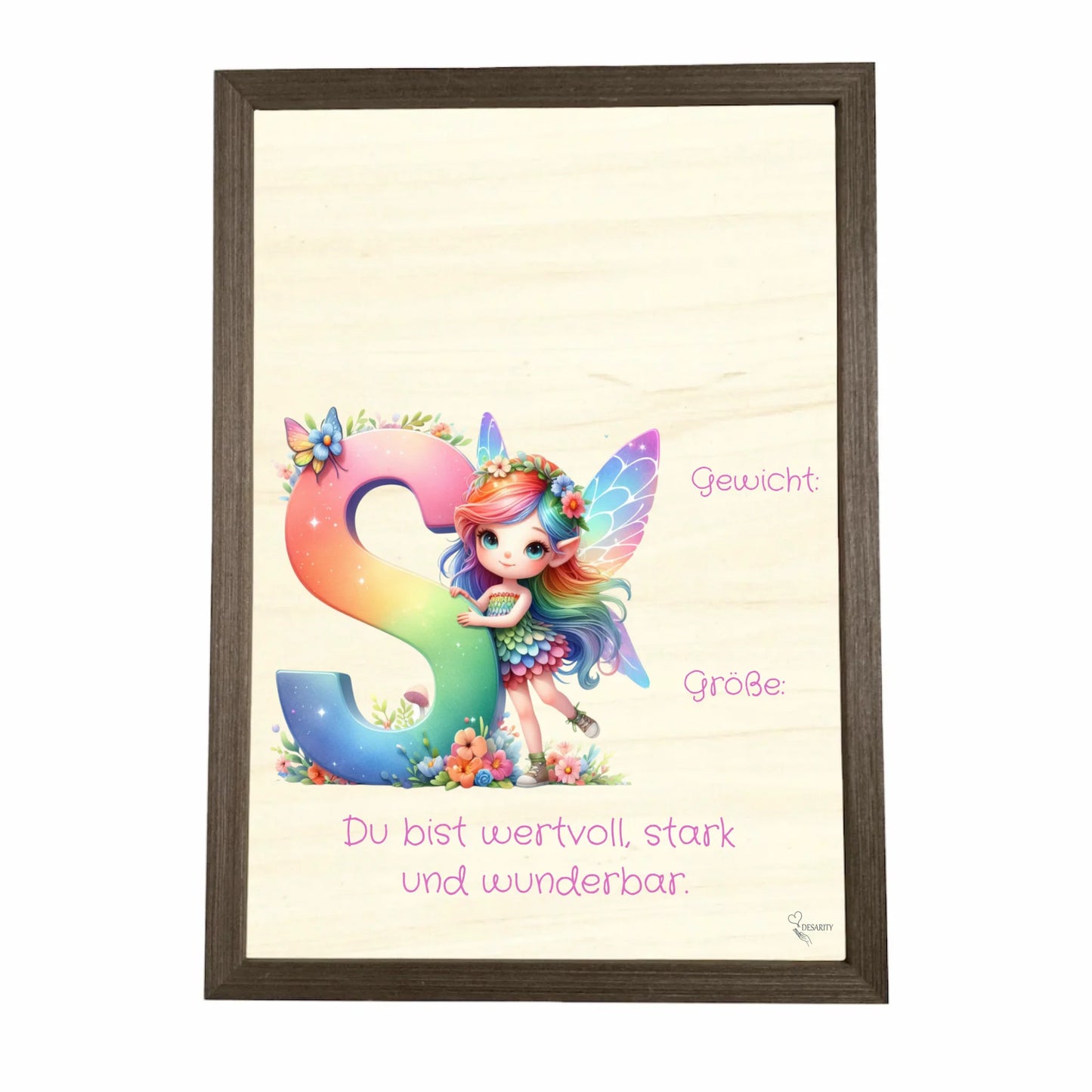 Geburtstafel aus Holz gerahmt