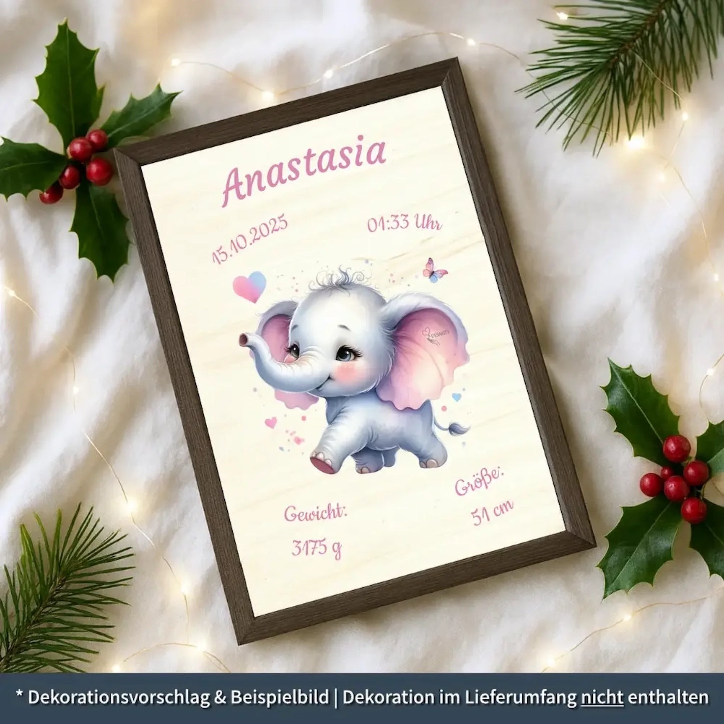 personalisierte Geburtstafel Holz - personalisiertes Weihnachtsgeschenk für Babys