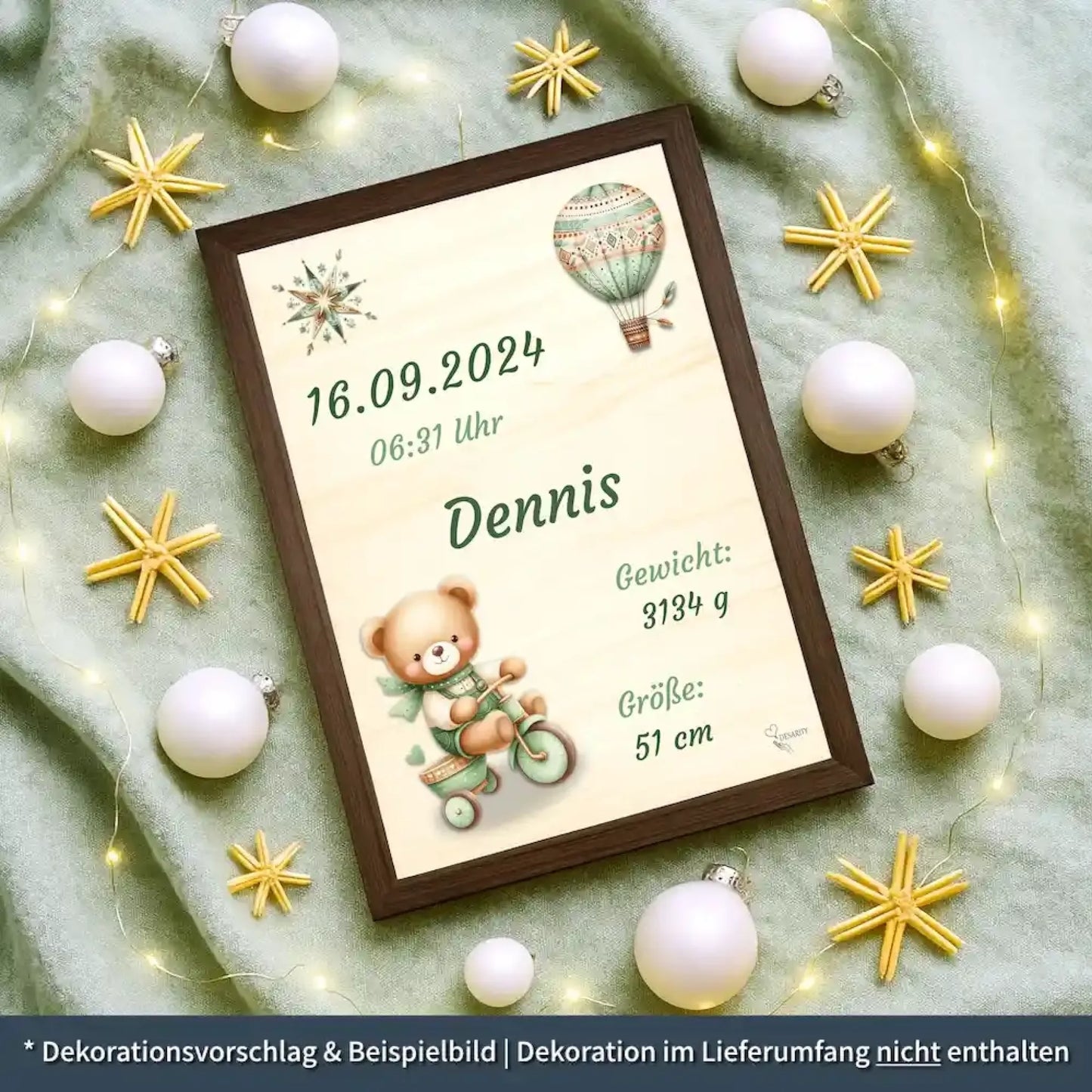 personalisierte Geburtstafel Holz - personalisiertes Weihnachtsgeschenk für Babys