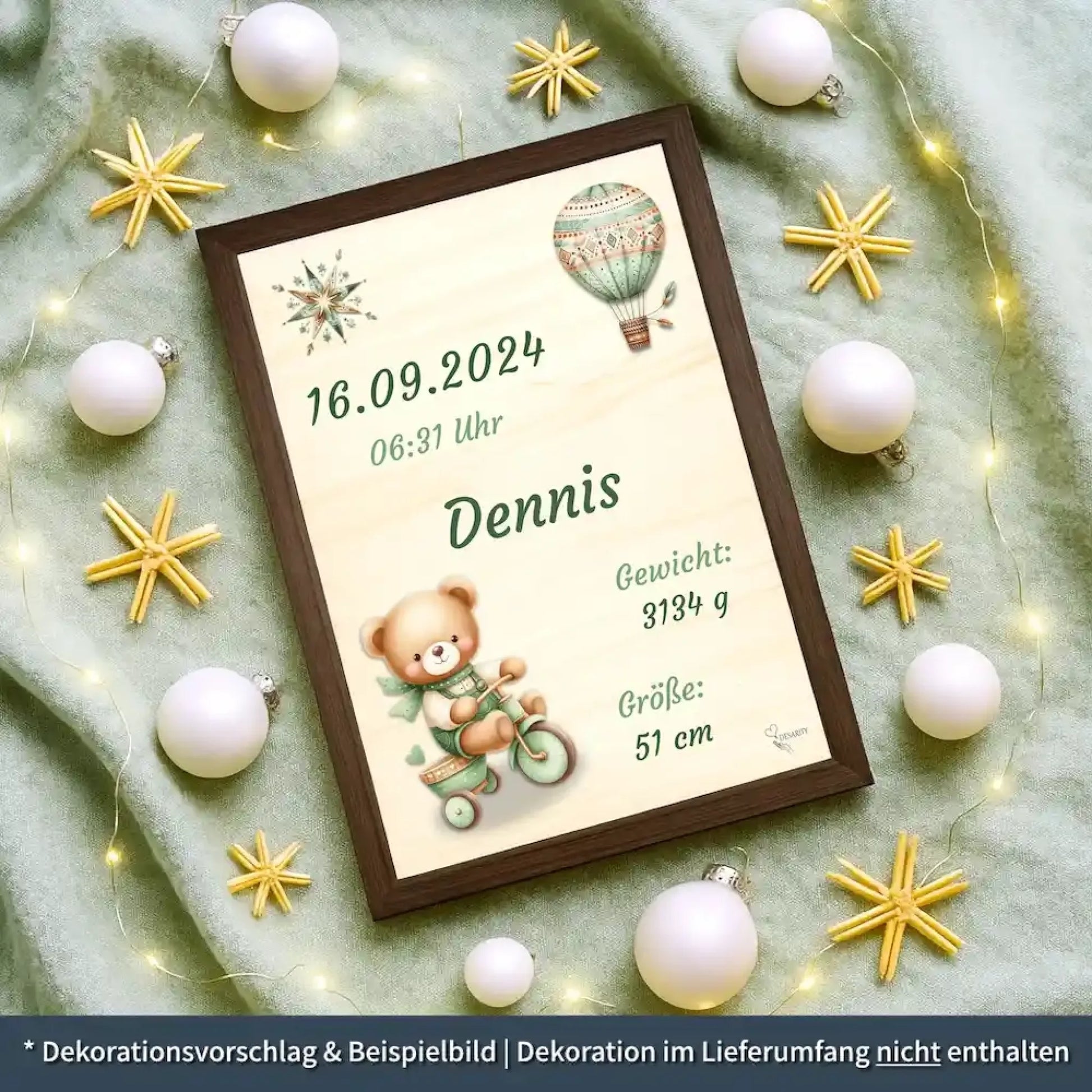personalisierte Geburtstafel Holz - personalisiertes Weihnachtsgeschenk für Babys