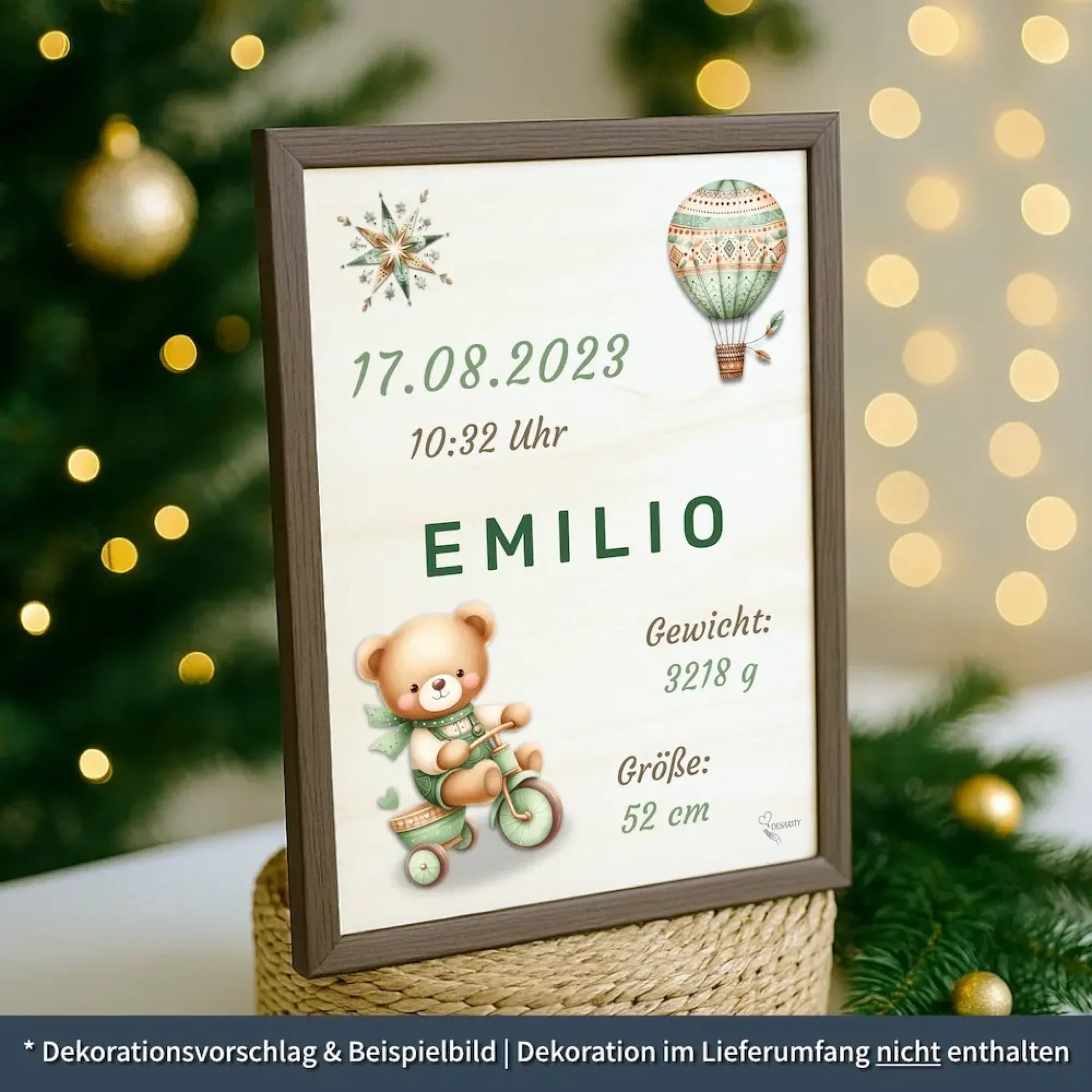 personalisierte Geburtstafel Holz - personalisiertes Weihnachtsgeschenk für Babys