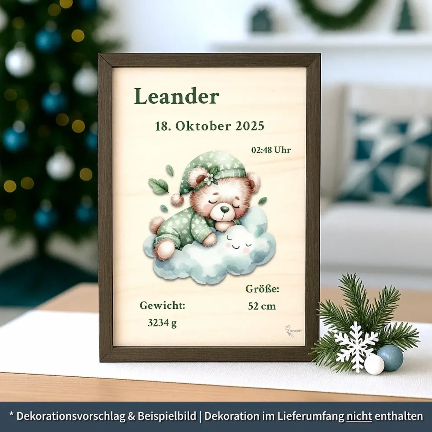 personalisierte Geburtstafel Holz - personalisiertes Weihnachtsgeschenk für Babys