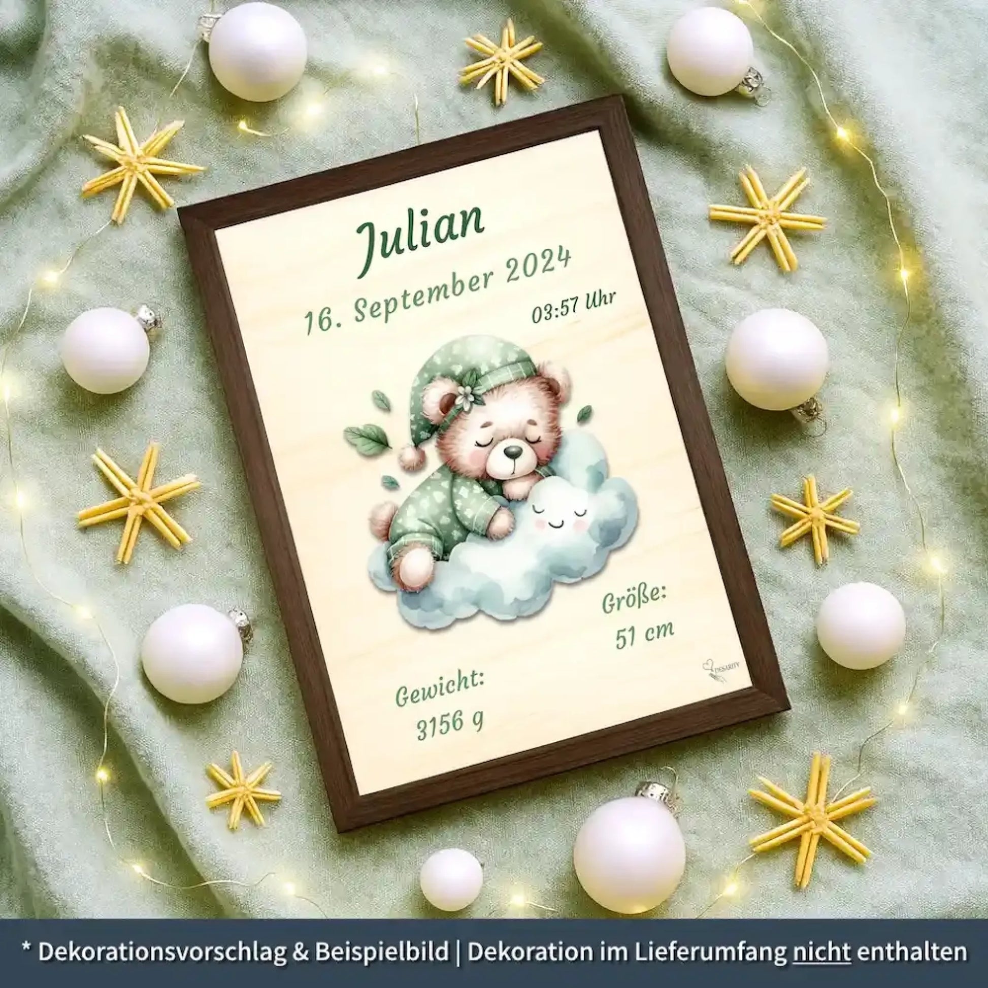 personalisierte Geburtstafel Holz - personalisiertes Weihnachtsgeschenk für Babys