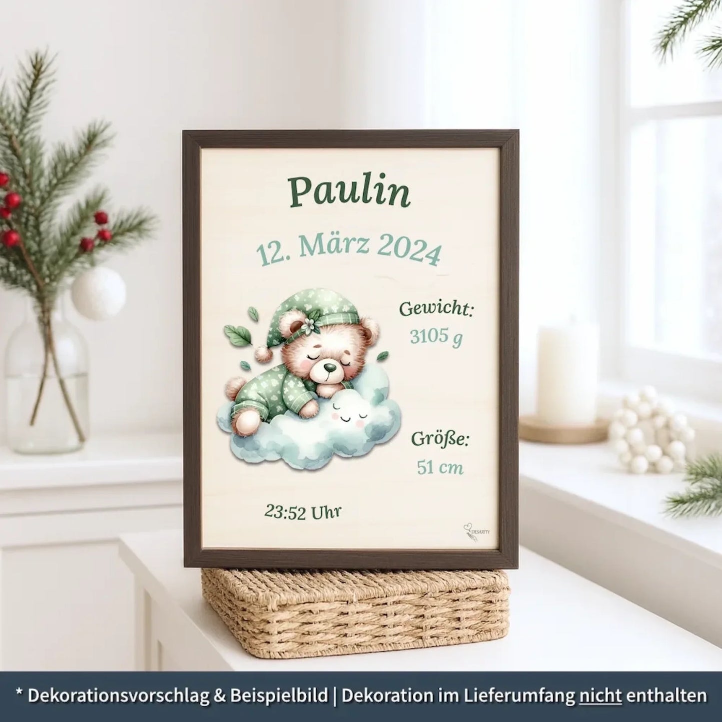 personalisierte Geburtstafel Holz - personalisiertes Weihnachtsgeschenk für Babys