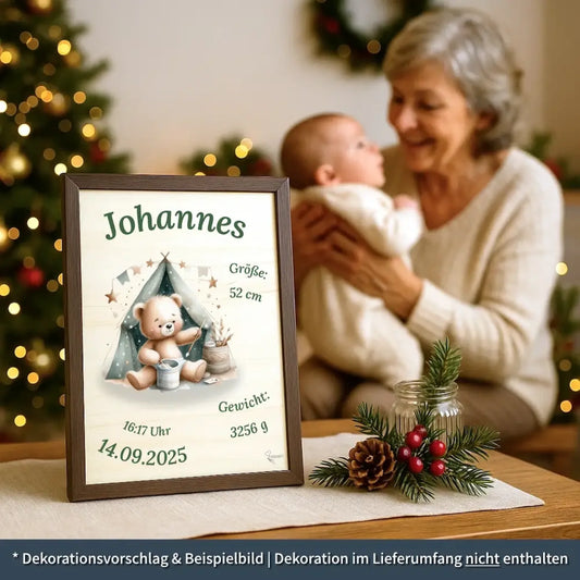 personalisierte Geburtstafel Holz - personalisiertes Weihnachtsgeschenk für Babys
