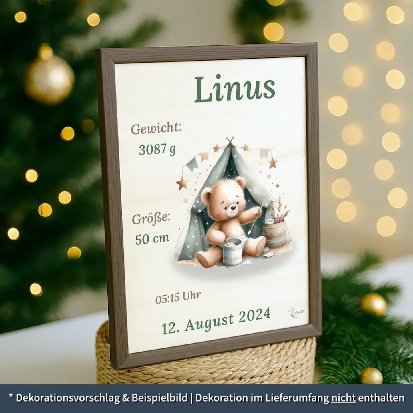 personalisierte Geburtstafel Holz - personalisiertes Weihnachtsgeschenk für Babys