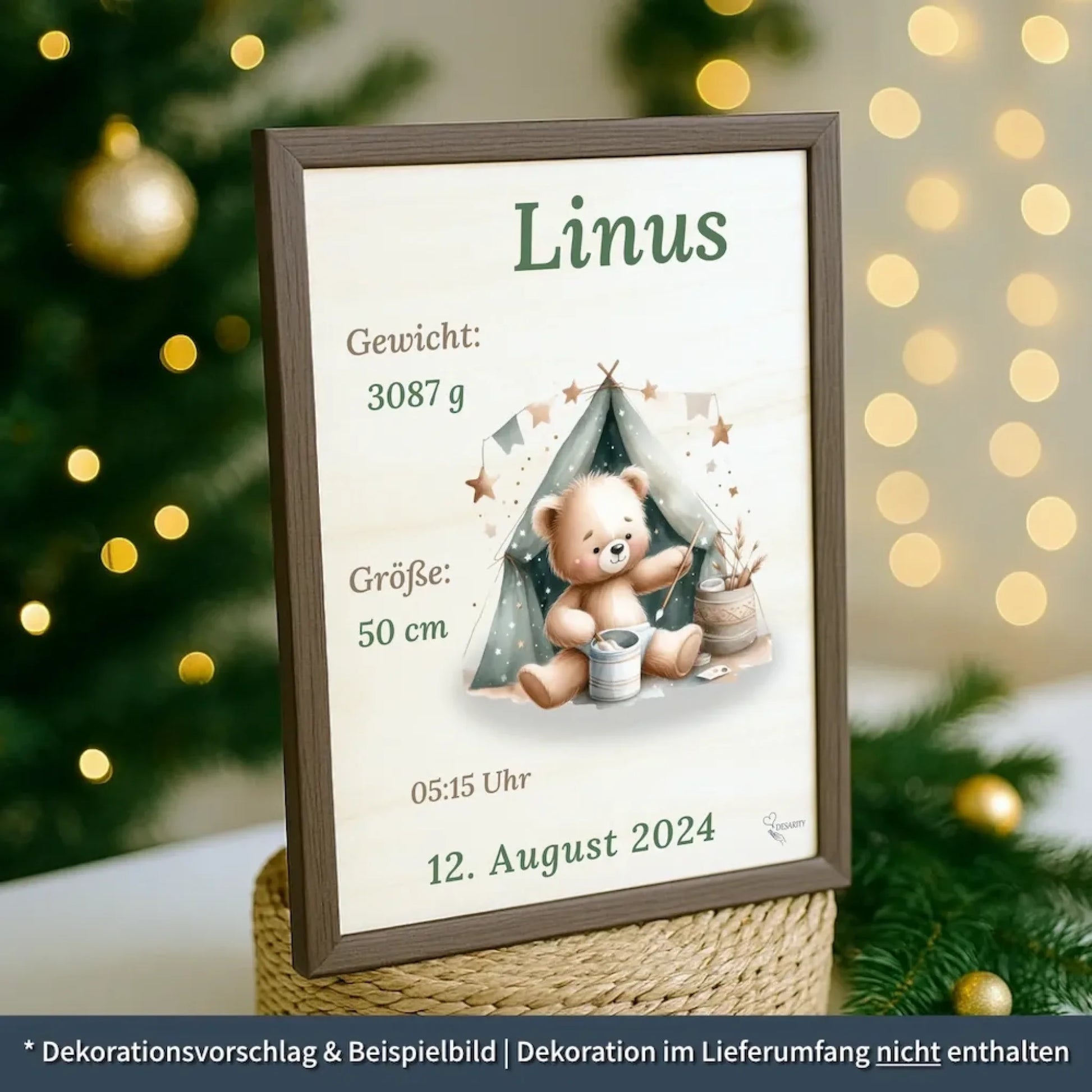 personalisierte Geburtstafel Holz - personalisiertes Weihnachtsgeschenk für Babys