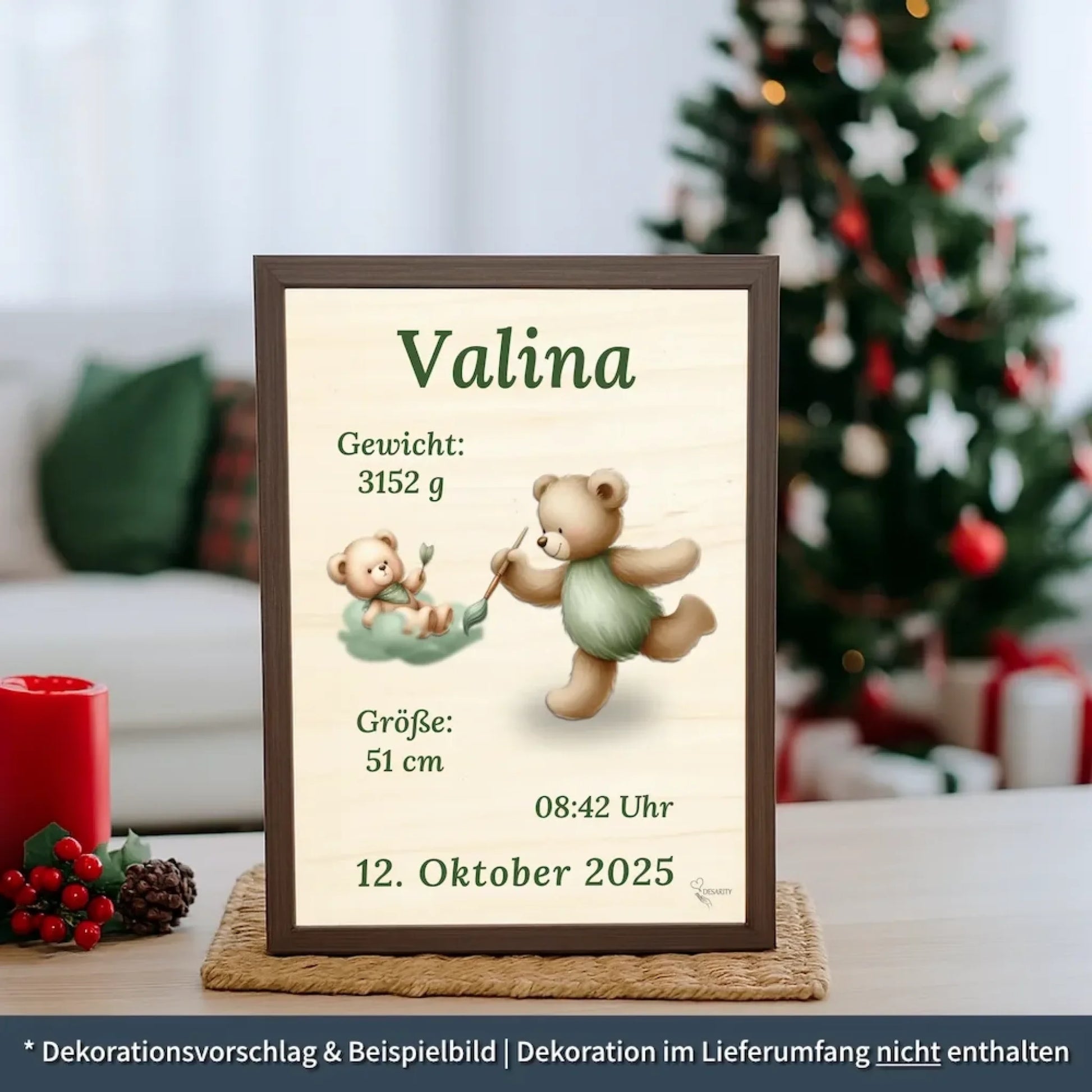 personalisierte Geburtstafel Holz - personalisiertes Weihnachtsgeschenk für Babys