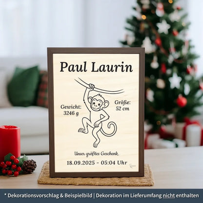 personalisierte Geburtstafel Holz - personalisiertes Weihnachtsgeschenk für Babys