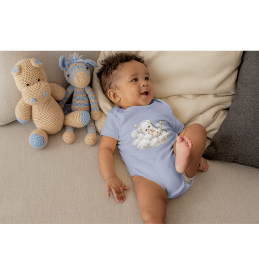 Bio Baumwoll Baby Bodysuite - Teddybär auf Wolke liegend