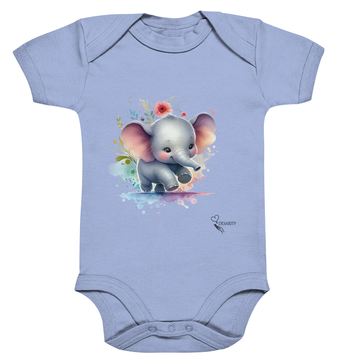 Bio Baumwoll Baby Bodysuite - Baby Elefant Farbenspiel
